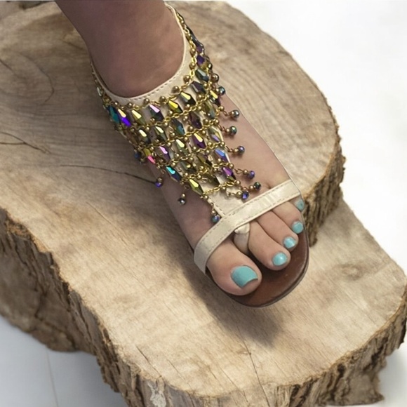 Beaded Wedge Heel Bohemian Sandals Shoes - Picture 3 of 16